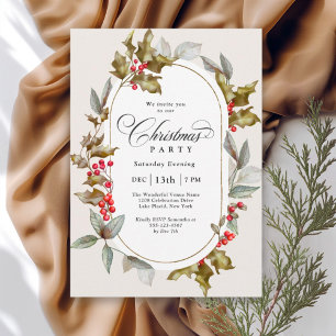 Elegantes Holly und Berry Botanisches Weihnachtsfe Einladung