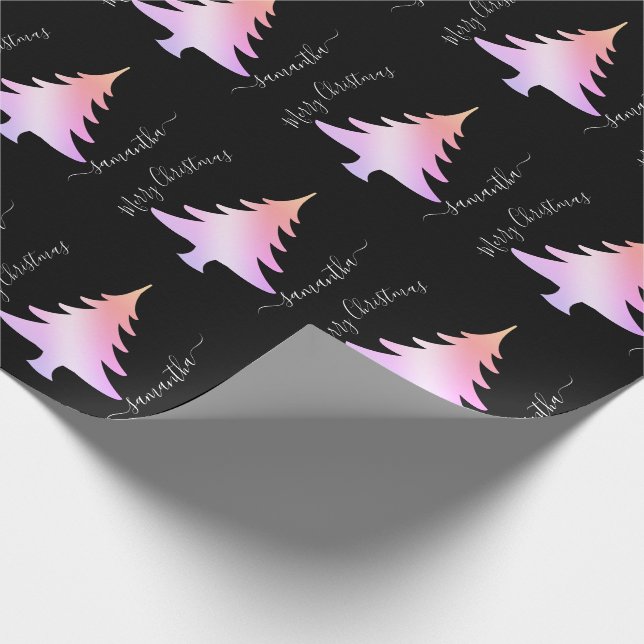 Elegantes holografisches Weihnachtsbaummuster Geschenkpapier (Ecke)