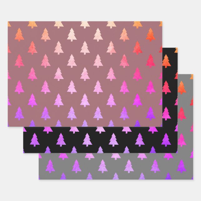 Elegantes holografisches Weihnachtsbaummuster Geschenkpapier Set (Set)