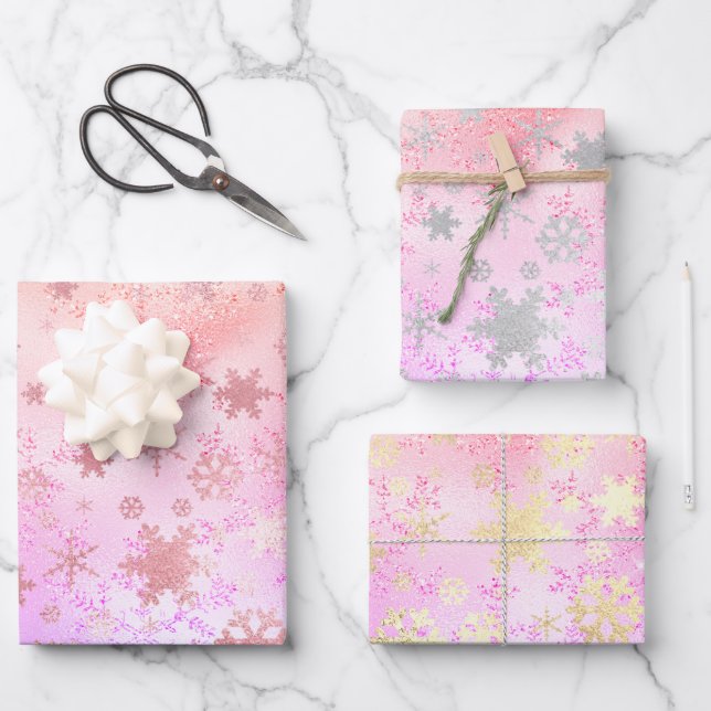 Elegantes holografisches Weihnachtsgeschenk-Muster Geschenkpapier Set (Vorderseite)