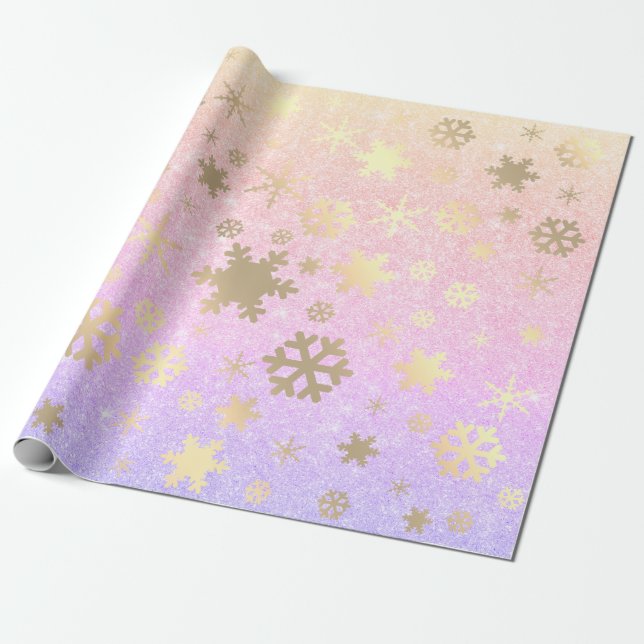 Elegantes holografisches Weihnachtsschneeflockenmu Geschenkpapier (Ungerollt)