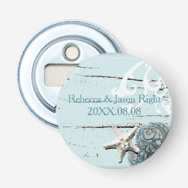 Elegantes Holz BLue Seashells Beach Wedding Flaschenöffner