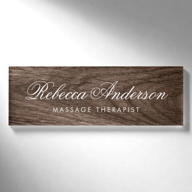 Elegantes Holzkorn-hübsch-Chic-Skript Namenschild (Vorderseite)