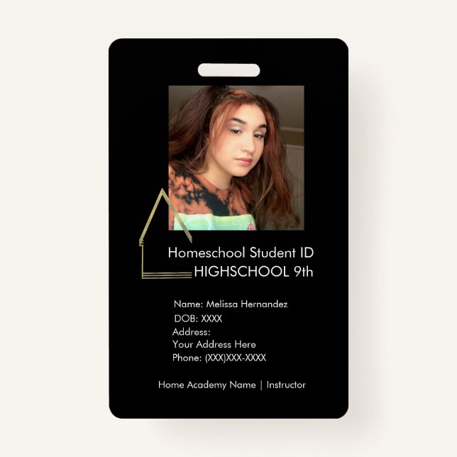 Elegantes Homeschooling School ID Black Abzeichen Ausweis (Vorderseite)
