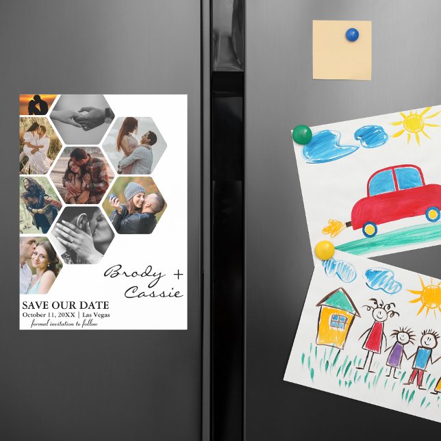 Elegantes Honeycomb-Foto Hochzeit speichern Sie da Magneteinladung (Von Creator hochgeladen)