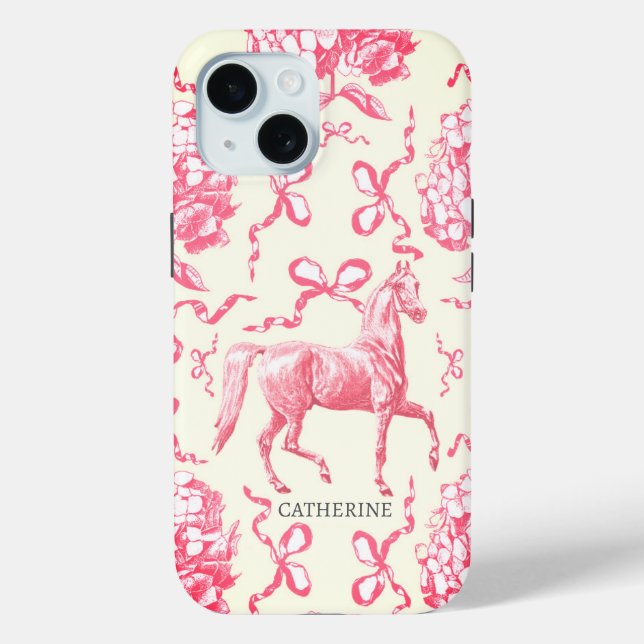 Elegantes Horse Hydrangea Bows Red White mit Namen Case-Mate iPhone Hülle (Rückseite)