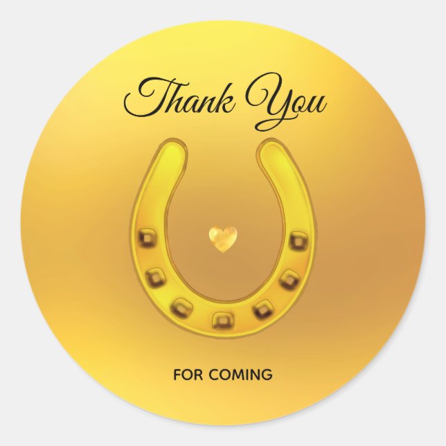 Elegantes Horseshoe & Heart on Gold Vielen Dank Runder Aufkleber (Vorderseite)