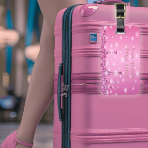 Elegantes Hot Pink Glitter-Drip-Junggesellinnenabs Gepäckanhänger