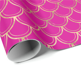 Elegantes Hot Pink Gold Scallop Muster Geschenkpapier