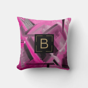 Elegantes Hot Pink Schwarz Abstrakt Kunst Moderne  Kissen