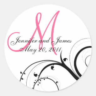 Elegantes Hot Pink Swirl Monogram Wedding Siegel Runder Aufkleber