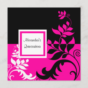 Elegantes Hot Pink und Black Vine Quinceanera Einladung