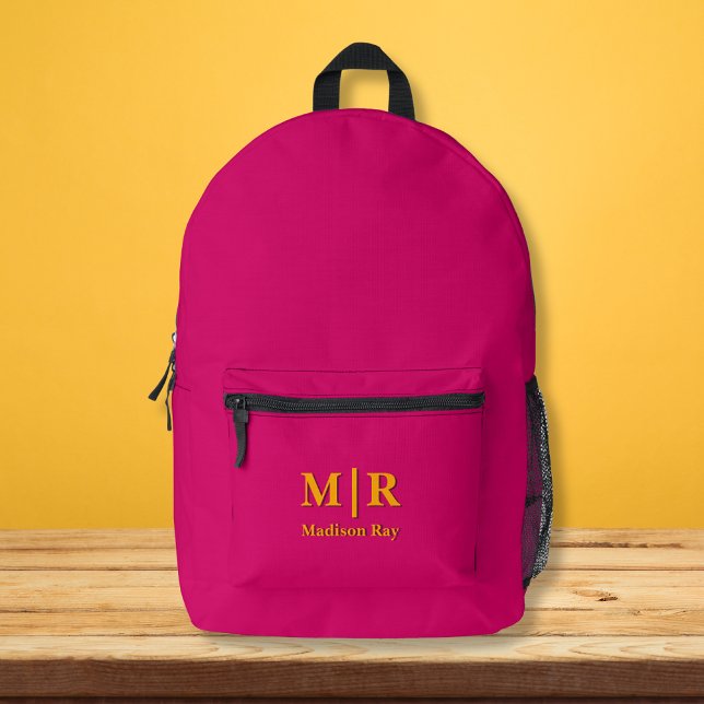 Elegantes Hot Pink und Orange Initials Monogramm Bedruckter Rucksack (Von Creator hochgeladen)
