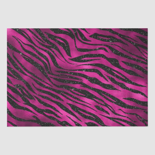 Elegantes Hot Pink und Schwarzer Glitzer Tiger Str Seidenpapier (Vorderseite)