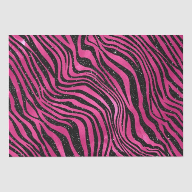 Elegantes Hot Pink und Schwarzer Glitzer Tiger Str Seidenpapier (Vorderseite)