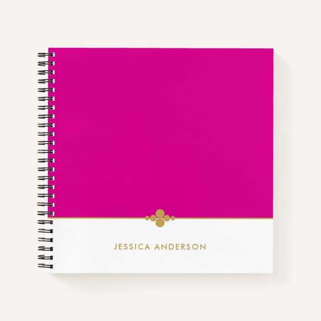 Elegantes Hot Pink White Gold Personalisiert Notizbuch (Vorderseite)