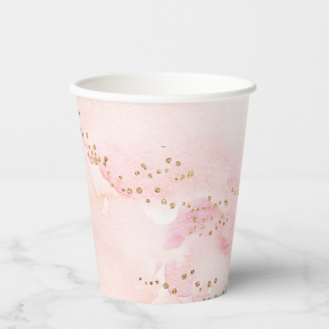 Elegantes Hübsch rosa Aquarell Gold Glitzer Party Pappbecher (Vorderseite)