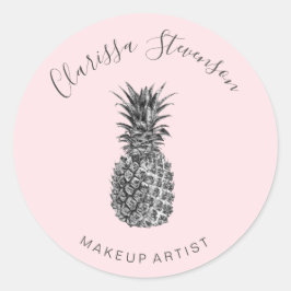 Elegantes hübsches Ananas-Rosa-Make-up Runder Aufkleber