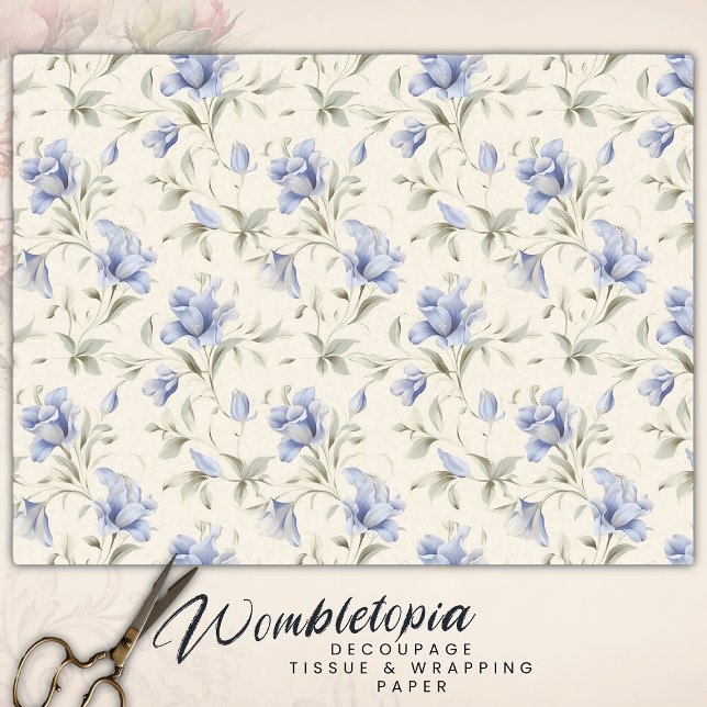 Elegantes Hübsches blaues Flora auf Cream Decoupag Seidenpapier (Von Creator hochgeladen)