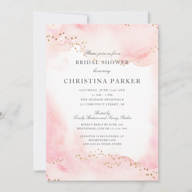 Elegantes Hübsches Rosa Gold Glitzer Brautparty Einladung (Vorderseite)
