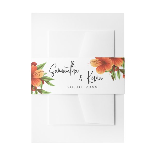 Elegantes Hübsches Script Orange Floral Wedding Einladungsbanderole (Vorderseite Beispiel)