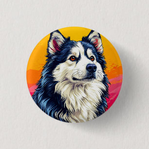 Elegantes Husky-Porträt mit lebendiger Sonnenunter Button