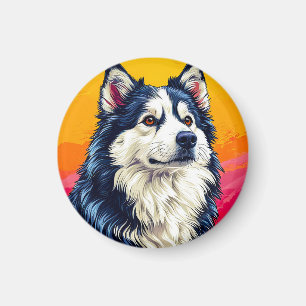 Elegantes Husky-Porträt mit lebendiger Sonnenunter Magnet