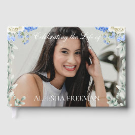 Elegantes Hydrangeen-Foto-Trauer-Gästebuch Gästebuch