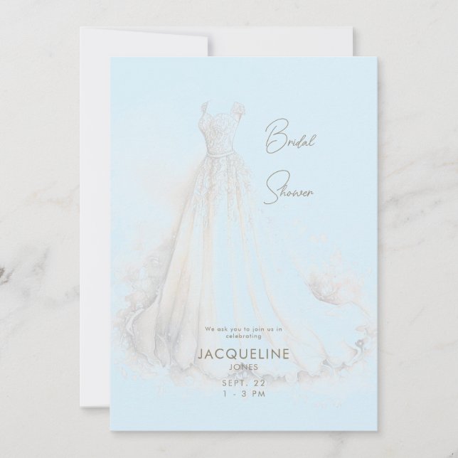 Elegantes Ice Blue Wedding Dress Brautparty Einladung (Vorderseite)