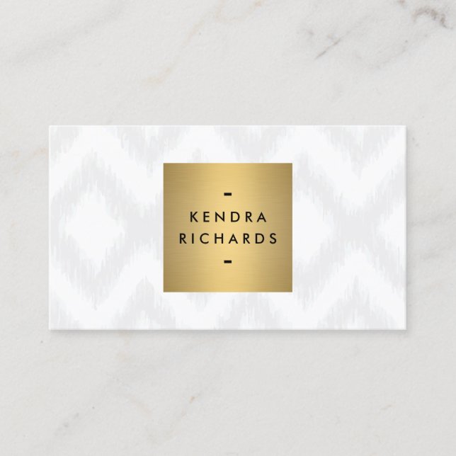 Elegantes Ikat-Muster mit Gold-Name-Logo Visitenkarte (Vorderseite)