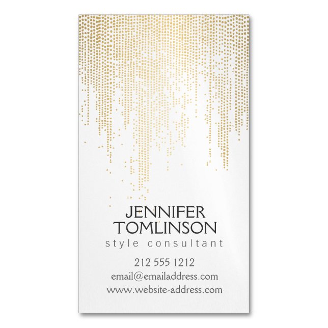 Elegantes Imitat Gold Confetti Dots Muster Magnetische Visitenkarte (Vorderseite Vertikal)