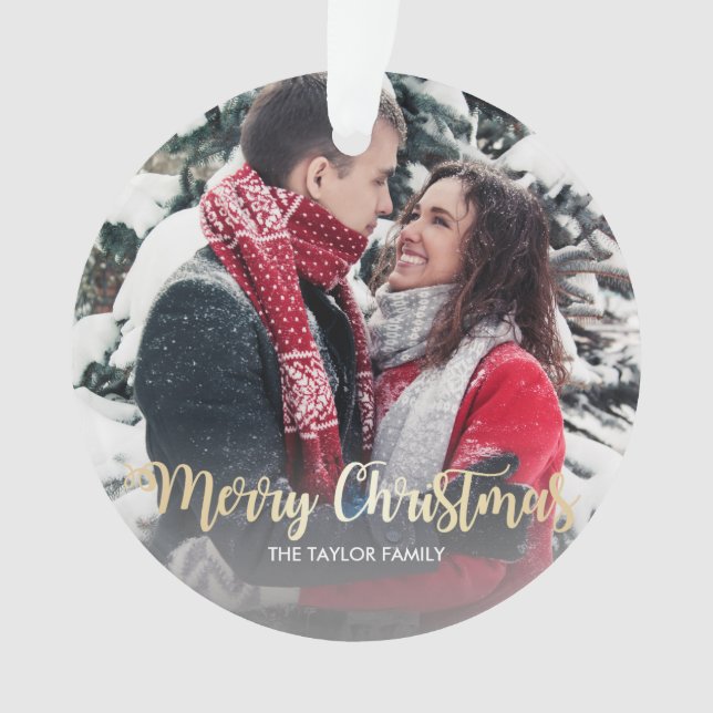 Elegantes Imitat Gold Frohe Weihnachts-Foto Ornament (Vorderseite)