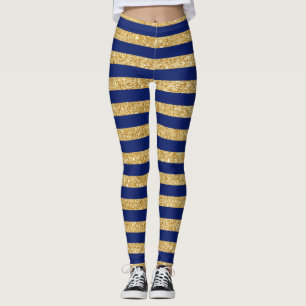 Elegantes Imitat Gold Glitzer und Blaue Streifen M Leggings