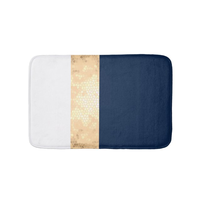 elegantes Imitat Gold, Marineblau, weiße Streifen Badematte (Vorderseite)