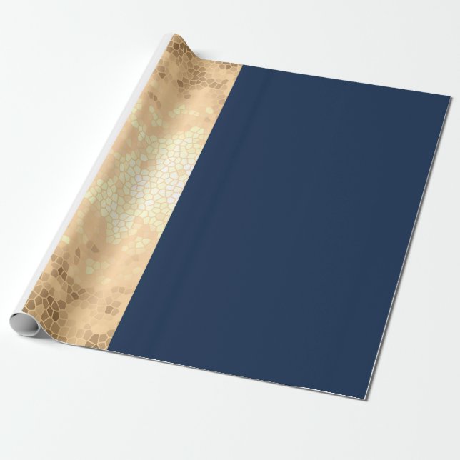 elegantes Imitat Gold, Marineblau, weiße Streifen Geschenkpapier (Ungerollt)
