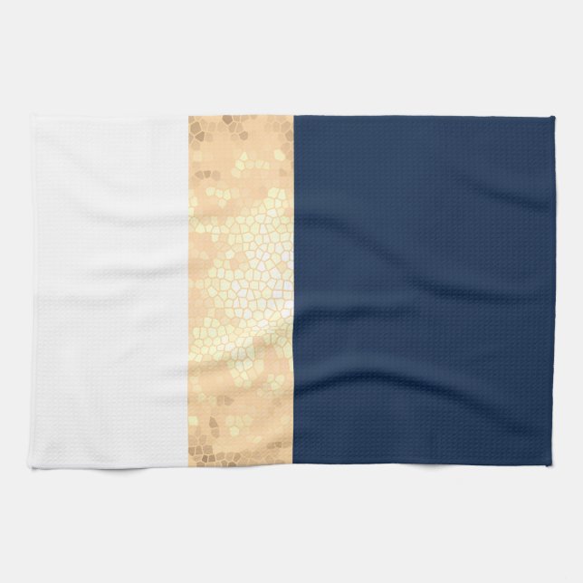 elegantes Imitat Gold, Marineblau, weiße Streifen Geschirrtuch (Horizontal)
