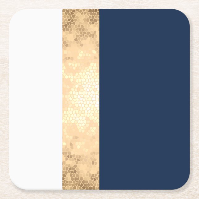 elegantes Imitat Gold, Marineblau, weiße Streifen Rechteckiger Pappuntersetzer (Vorderseite)