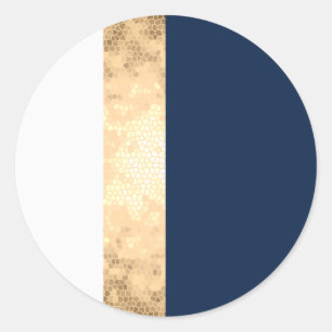 elegantes Imitat Gold, Marineblau, weiße Streifen Runder Aufkleber