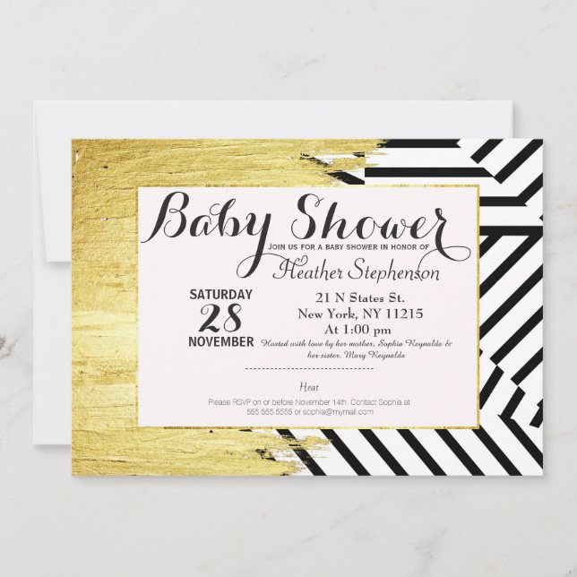 Elegantes Imitat Gold Paint Strokes & Stripes Must Einladung (Vorderseite)