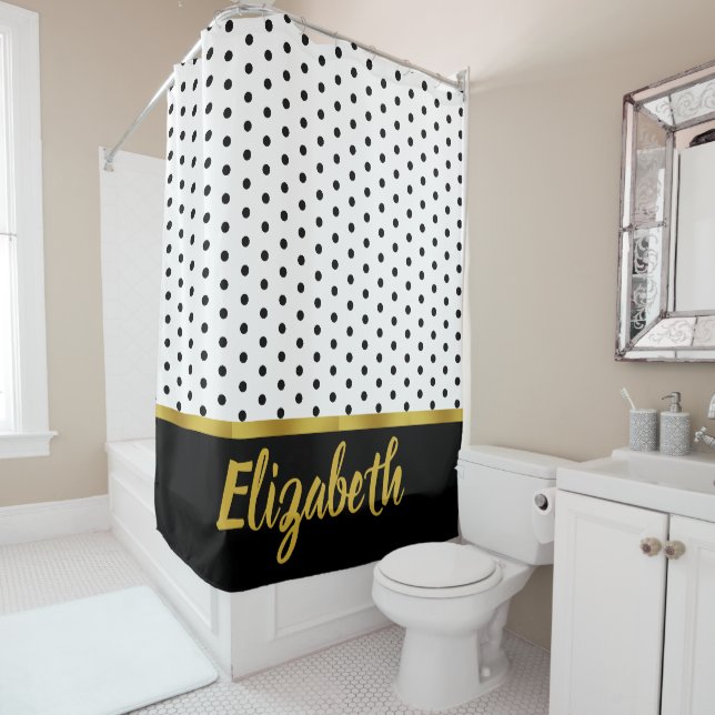 Elegantes Imitat Gold-Script mit Schwarz-Dot auf W Duschvorhang (Beispiel)