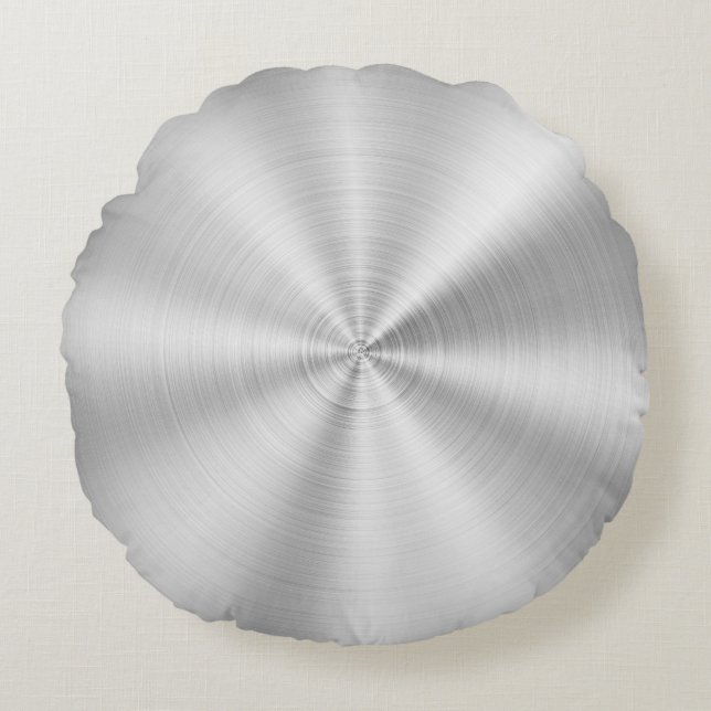 Elegantes Imitat-metallisches glänzendes Silber Rundes Kissen (Vorderseite)