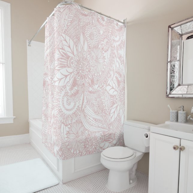Elegantes Imitat Rose Gold Blumenmandala Design Duschvorhang (Beispiel)