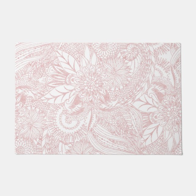 Elegantes Imitat Rose Gold Blumenmandala Design Fußmatte (Vorderseite)