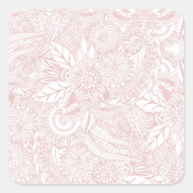 Elegantes Imitat Rose Gold Blumenmandala Design Quadratischer Aufkleber (Vorderseite)