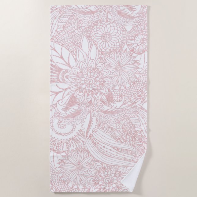 Elegantes Imitat Rose Gold Blumenmandala Design Strandtuch (Vorderseite)