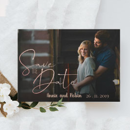 Elegantes Imitat Rose Gold Script Hochzeitskampagn Save The Date