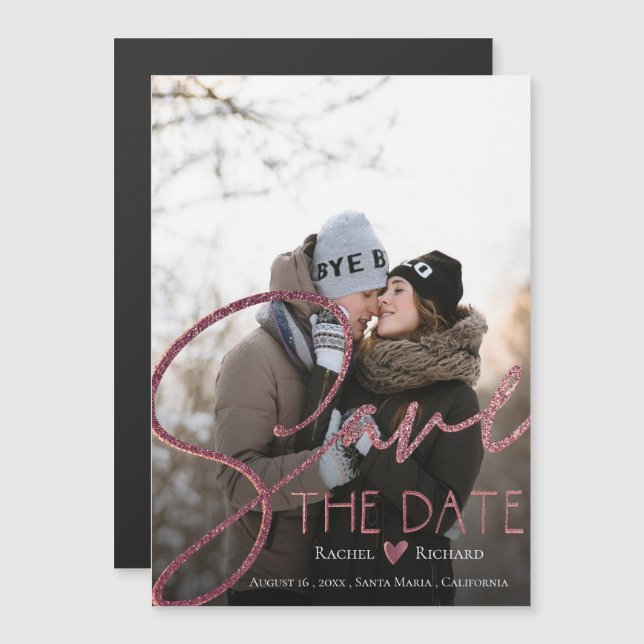 Elegantes Imitat Rose Gold Wedding Foto Save the D Magneteinladung (Vorne/Hinten)