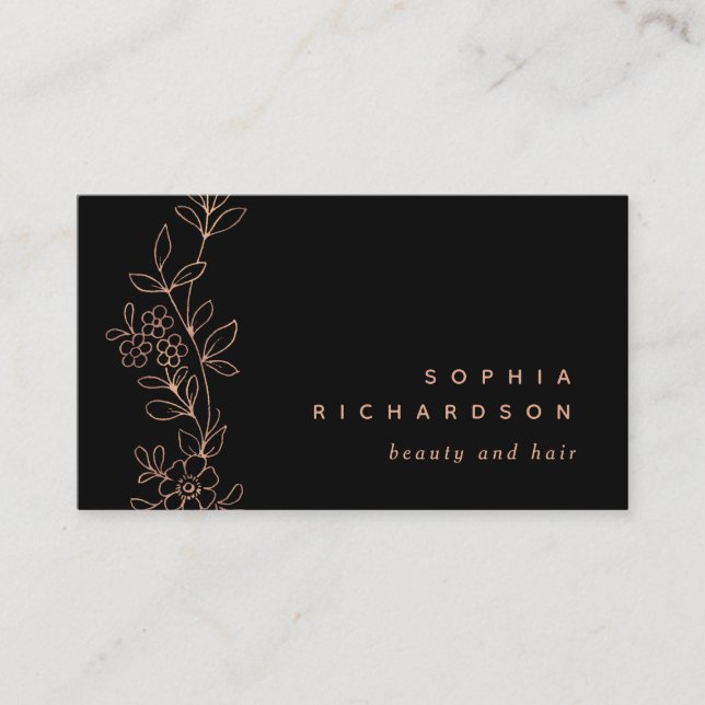 Elegantes Imitat-Rosen-Gold botanisch auf Visitenkarte (Vorderseite)