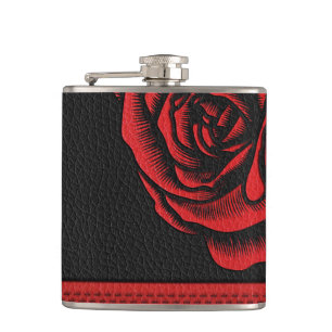 Elegantes Imitat-Schwarz-rote lederne Rose Flachmann