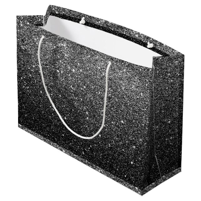 Elegantes Imitat-schwarzer Glitzer Große Geschenktüte (Rückseite Schrägansicht)
